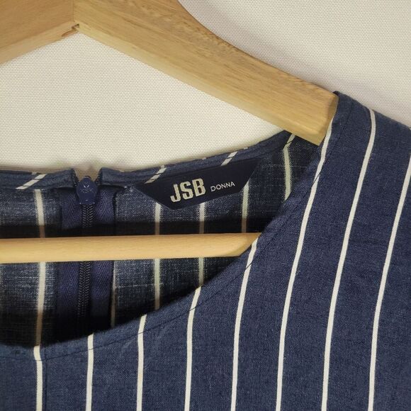 Korean 100% Linen Navy and White Asymmetrical Blouse - Picture 7 of 12